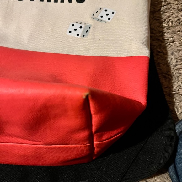 Kate Spade Double or Nothing Canvas Tote Red Cream Dice Bag Authentic - Picture 9 of 15